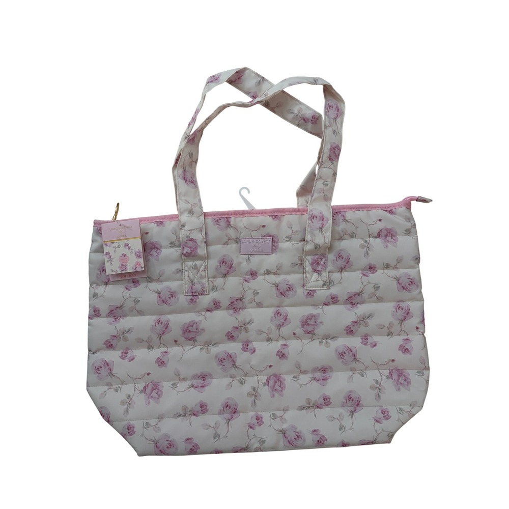 LoveShackFancy x Yoobi Pink Rose Floral Quilted Zip Tote Bag New With Tags